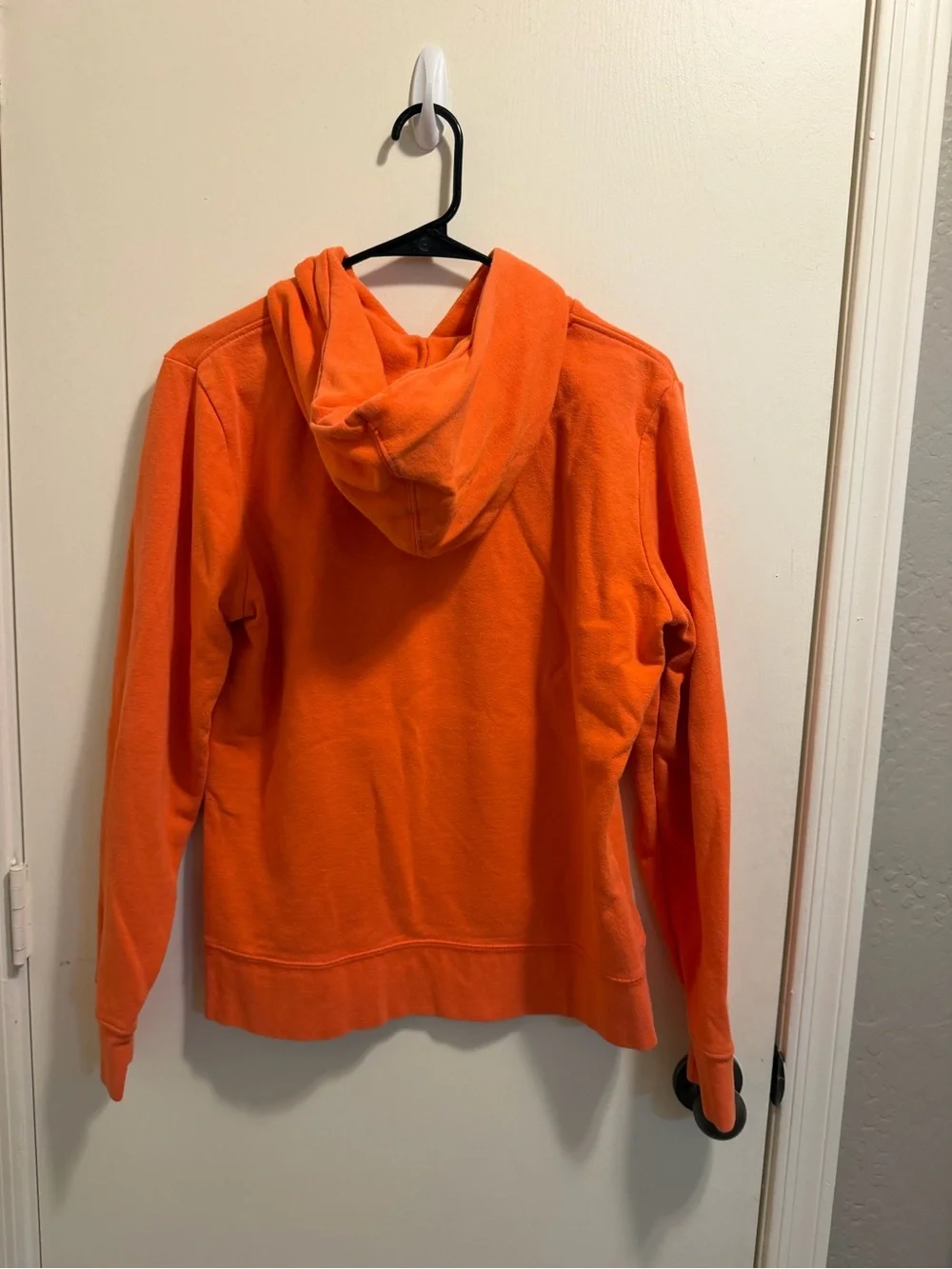 The North Face Men's Bright Orange Crewneck Hoodie with Yellow Logo